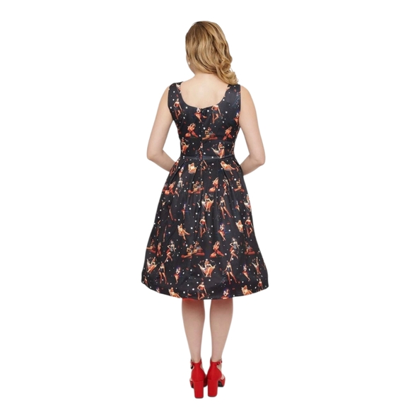 Dolly & Dotty 1950s Black & Pinup Print Amanda Swing Dress - Picture 2 of 3